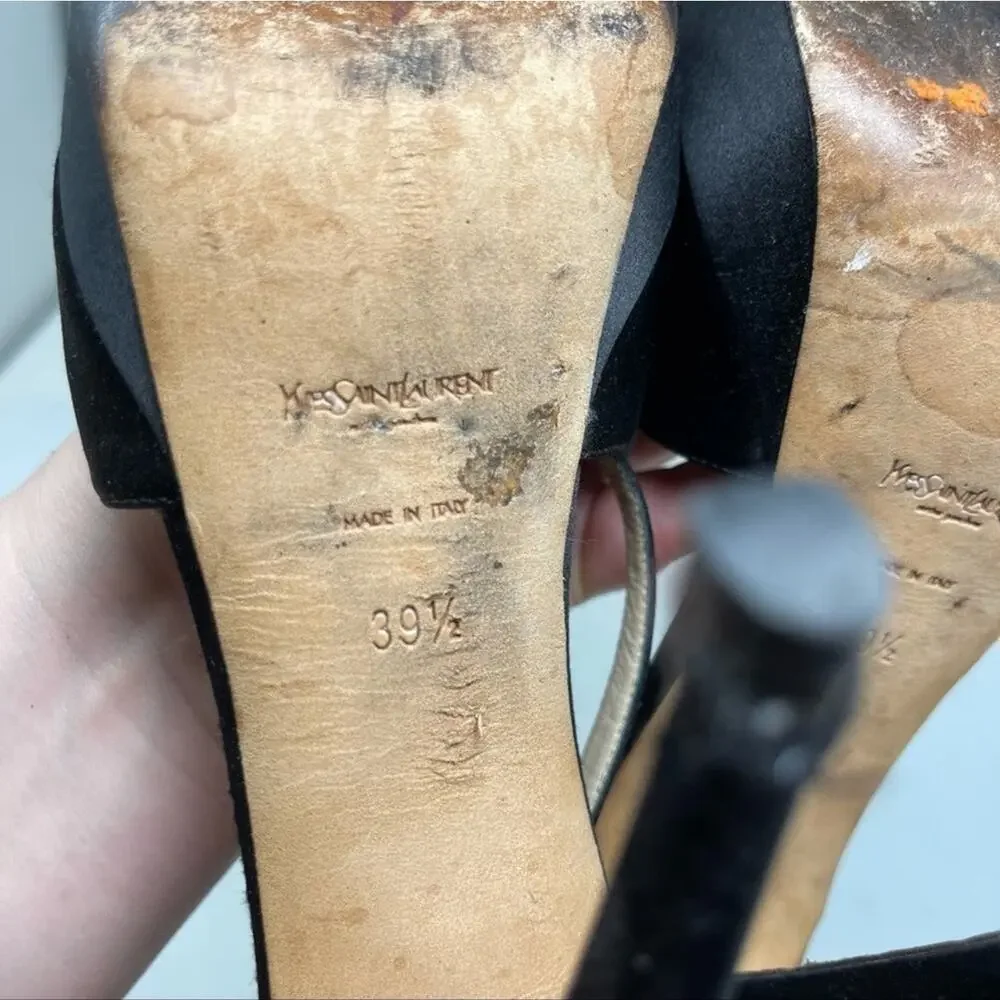 Yves Saint Laurent Vintage black satin platform ultra high heels size 39.5 - Picture 9 of 12